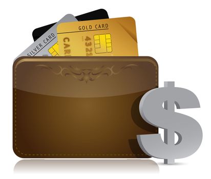 brown leather wallet with credit cards inside illustration