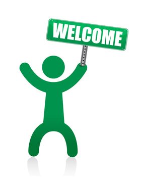 human icon with welcome sign illustration