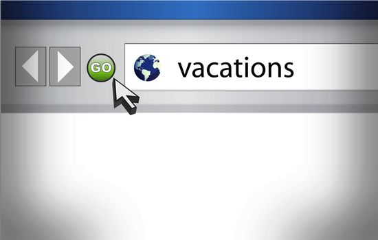 World Wide Web browser background with word vacations and cursor arrow.
