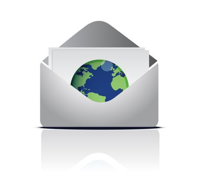 Envelope email world sign isolated on white.