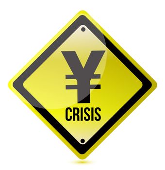 yellow yen crisis sign illustration design on white