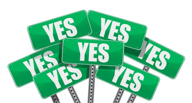 green yes signs illustration design on white background