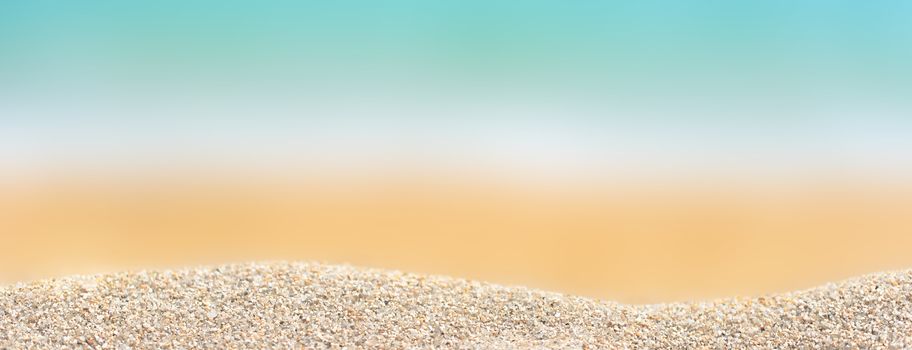 Sea banner. Sand and blue sea. Sea sand background