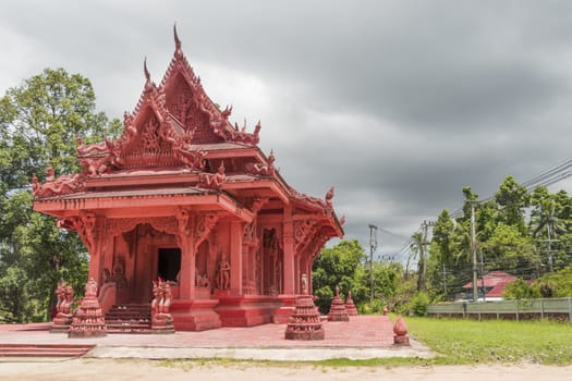 Red temple Wat Sila Ngu, Wat Ratchathammaram on Koh Samui island in Thailand.