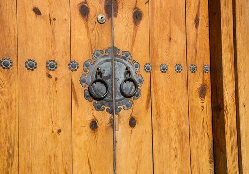 Close up of a door in Bukchon village in Seoul. South Korea