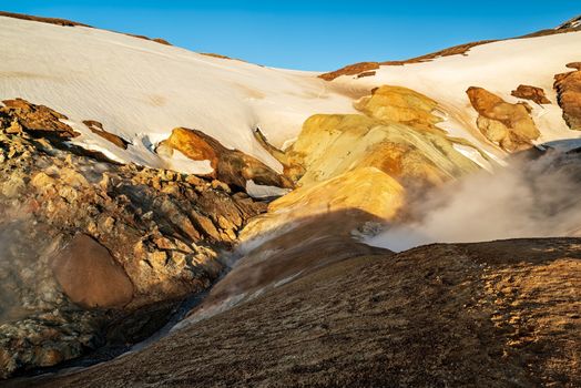 Sunrise in Kerlingarfjoll geothermal area in a sunny summer day, Iceland