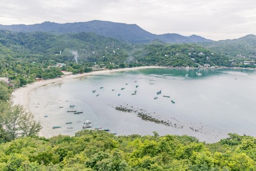 Panorama view beautiful bay on Island Koh Phangan. Nai Pan Beach, Koh Phangan Surat Thani Thailand.