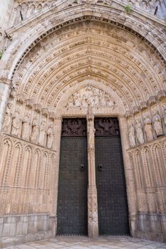 Ancient door of the Toledo cathedral, Toledo, Castilla la Mancha, Spain.