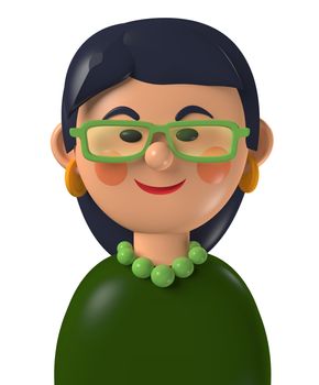 Cartoon character 3d avatar asian business woman with glasses, isolated on white