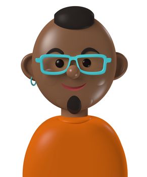 Cartoon character 3d avatar young or middle age happy black man isolated on white