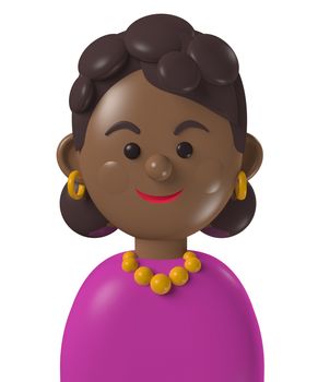 Cartoon character 3d avatar young curly haired black woman isolated on white
