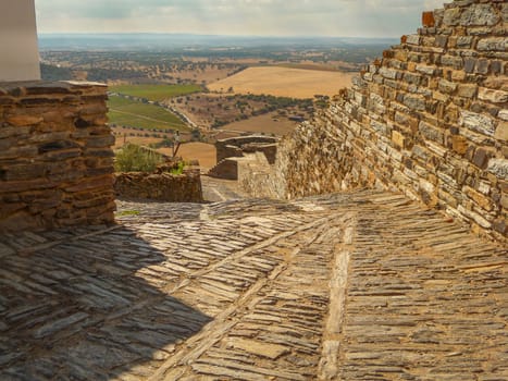 Monsaraz, Alentejo, Portugal village view with surrounding landscape and nature. Travel and tourism.