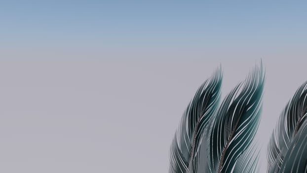 Soft silky feathers isolated on background with copy space for text and advertisement. Feather background with delicate fur and realistic looks. 3D rendering