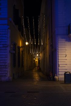 Christmas decorations in the city with light strips and projections