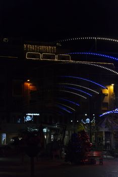 Christmas decorations in the city with light strips and projections