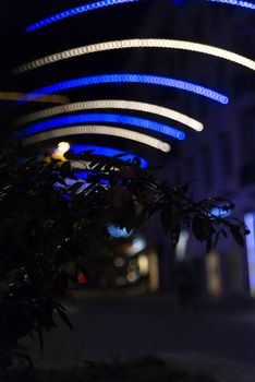 Christmas decorations in the city with light strips and projections