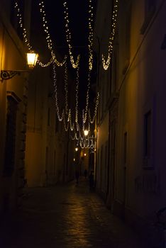 Christmas decorations in the city with light strips and projections