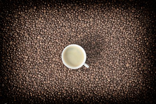 Coffee beans background. Top view of coffee beans