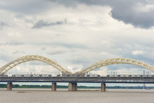 Harbin city. Cityscape of Harbin, Heilongjiang, China. Bridge over river