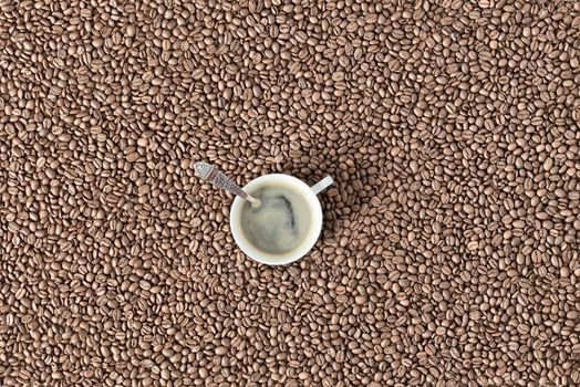 Coffee beans background. Top view of coffee beans