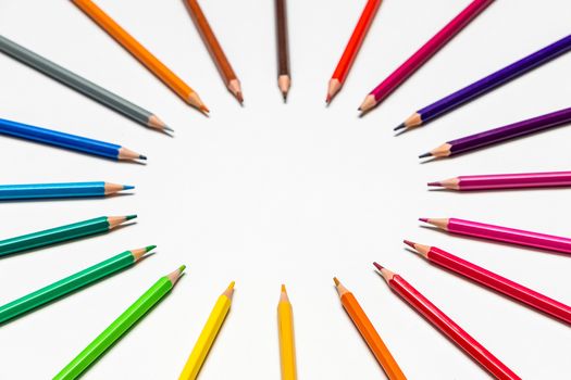 Color pencils on white background.Close up. Back to school concept.