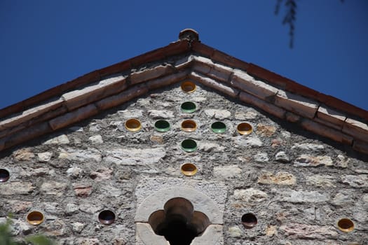 architectural detail of church of Gargnano small village on Garda lake in Italy