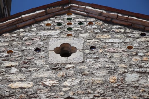 architectural detail of church of Gargnano small village on Garda lake in Italy