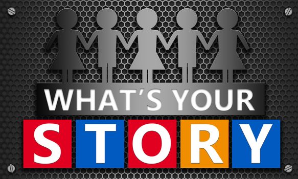 What is your story text on mesh hexagon background, 3d rendering