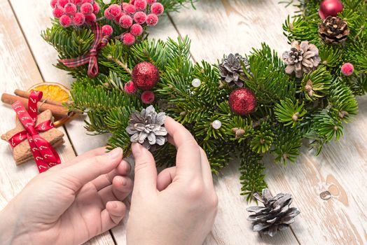 Christmas decorations. New Year Celebration. Christmas wreath.