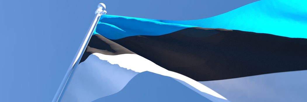3D rendering of the national flag of Estonia waving in the wind against a blue sky