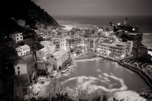 Coastal view on a clear winter's evening over Vernazza in Cinque Terre, Italy