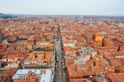 An aerial view across the beautiful town of Bologna in Italy.