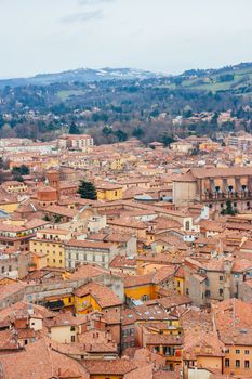 An aerial view across the beautiful town of Bologna in Italy.