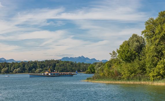 Tourist Cruiseship on Chiemsee at a sunny day in summer