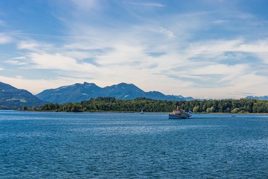 Tourist Cruiseship on Chiemsee at a sunny day in summer