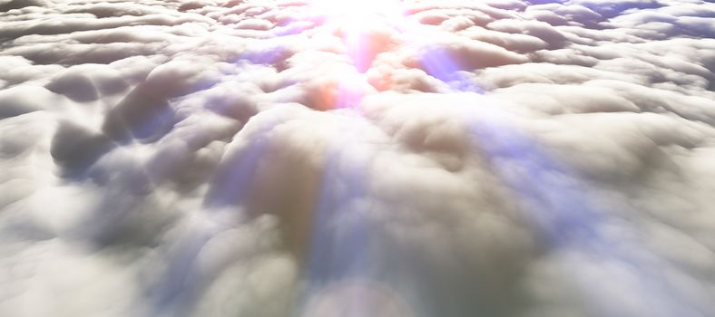 above clouds sun ray 3d render illustration