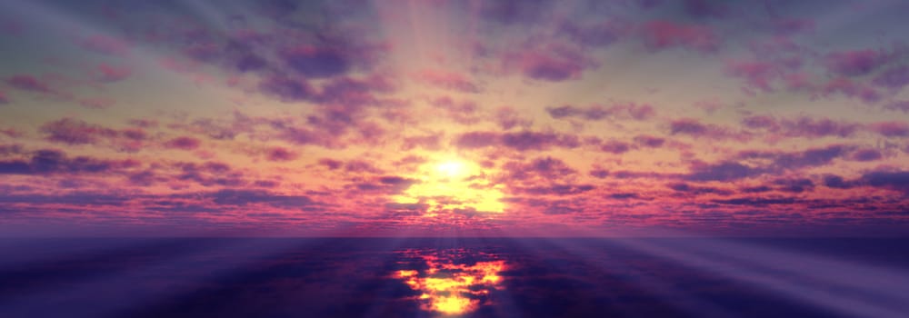 sunset calmly sea sun ray 3d render illustration