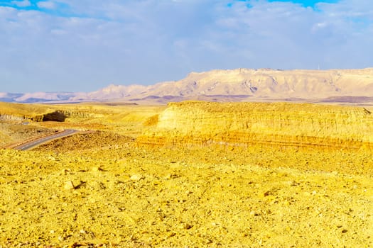 View of landscape along the Ramon Colors Route, in Makhtesh Ramon (Ramon Crater), the Negev desert, southern Israel