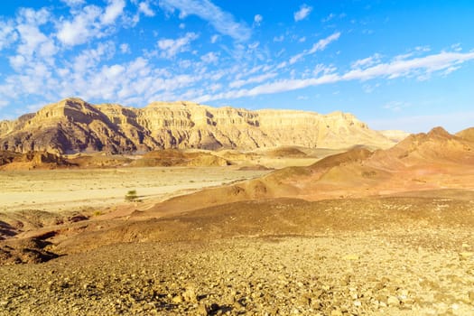 View of landscape and rock formations, in the Timna Valley, Arava desert, southern Israel