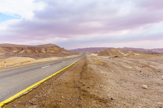 View of desert road 12, and landscape. Eilat mountains, southern Israel