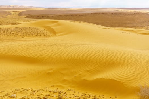Desert landscape and sand dunes in the Uvda valley, the Negev desert, southern Israel