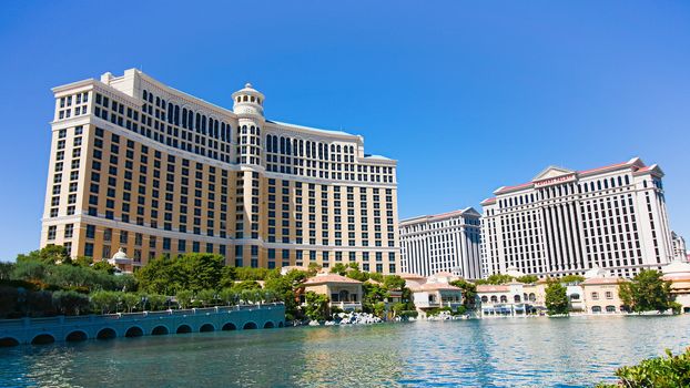 Las Vegas,NV/USA - Oct 10,2017: Fountains of Bellagio in Las Vegas. Fountains of Bellagio, which have featured in several movies, is a large dancing water fountain synchronized to music.