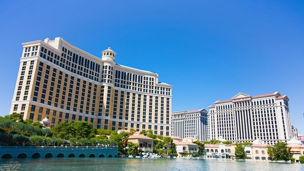 Las Vegas,NV/USA - Oct 10,2017: Fountains of Bellagio in Las Vegas. Fountains of Bellagio, which have featured in several movies, is a large dancing water fountain synchronized to music.