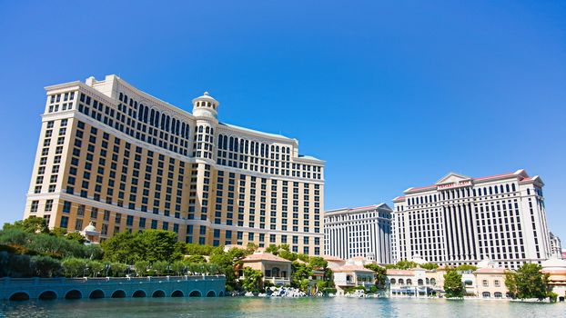 Las Vegas,NV/USA - Oct 10,2017: Fountains of Bellagio in Las Vegas. Fountains of Bellagio, which have featured in several movies, is a large dancing water fountain synchronized to music.