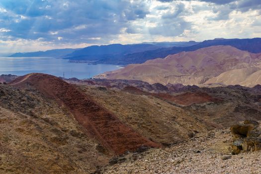 View of Mount Tzfahot and the gulf of Aqaba. Eilat Mountains, southern Israel and Egypt