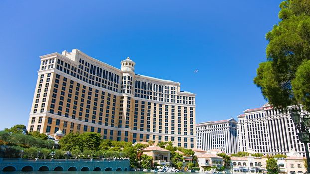 Las Vegas,NV/USA - Oct 10,2017: Fountains of Bellagio in Las Vegas. Fountains of Bellagio, which have featured in several movies, is a large dancing water fountain synchronized to music.