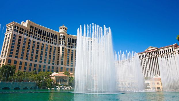 Las Vegas,NV/USA - Oct 10,2017: Fountains of Bellagio in Las Vegas. Fountains of Bellagio, which have featured in several movies, is a large dancing water fountain synchronized to music.