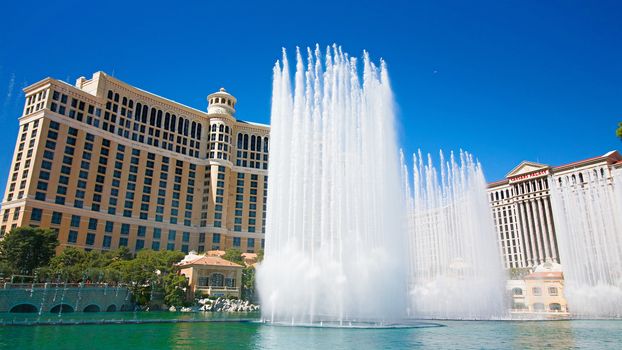 Las Vegas,NV/USA - Oct 10,2017: Fountains of Bellagio in Las Vegas. Fountains of Bellagio, which have featured in several movies, is a large dancing water fountain synchronized to music.