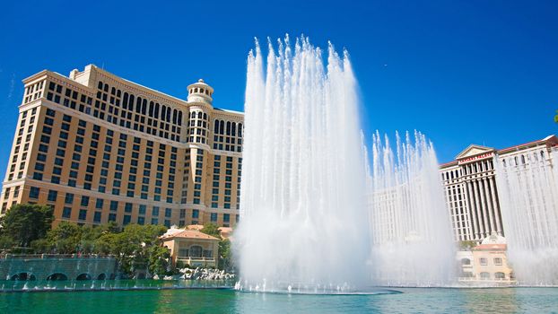 Las Vegas,NV/USA - Oct 10,2017: Fountains of Bellagio in Las Vegas. Fountains of Bellagio, which have featured in several movies, is a large dancing water fountain synchronized to music.