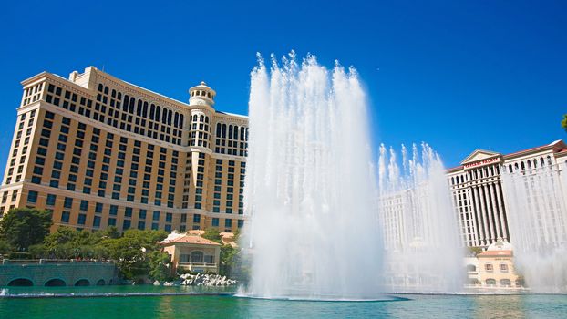 Las Vegas,NV/USA - Oct 10,2017: Fountains of Bellagio in Las Vegas. Fountains of Bellagio, which have featured in several movies, is a large dancing water fountain synchronized to music.